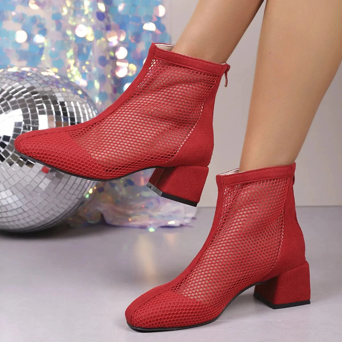 Mesh Block Heel Boots The Nichole Collection