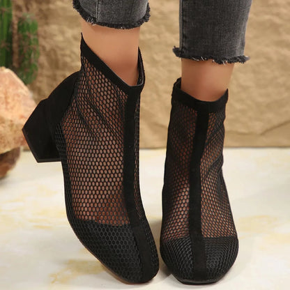 Mesh Block Heel Boots Black / 36 The Nichole Collection