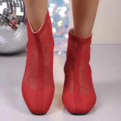Mesh Block Heel Boots Red / 36 The Nichole Collection