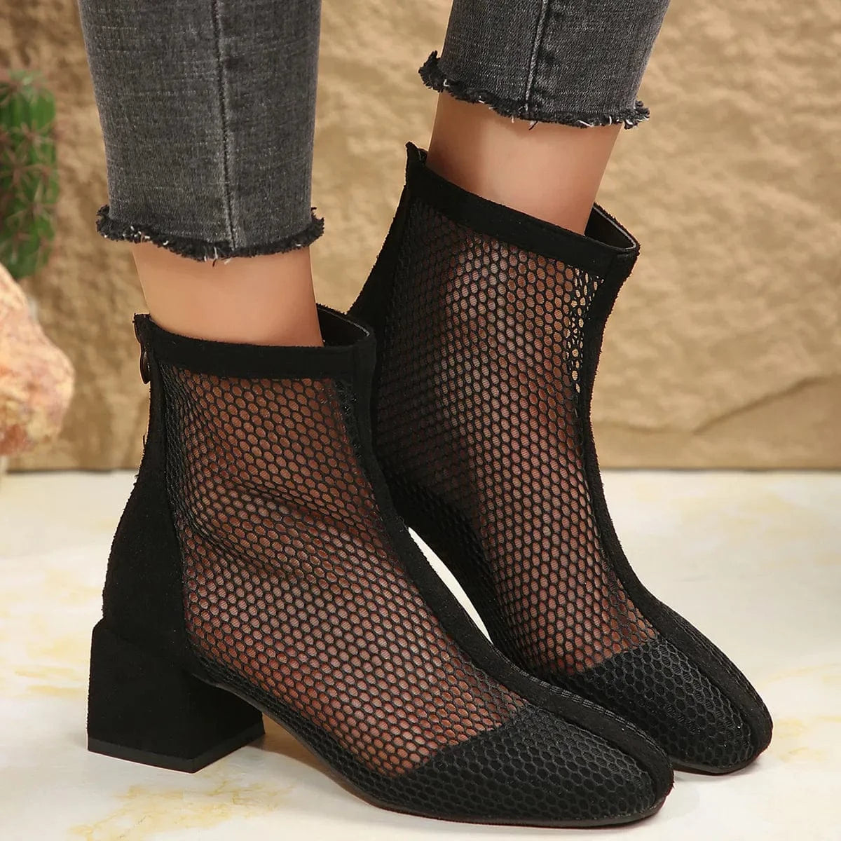Mesh Block Heel Boots The Nichole Collection