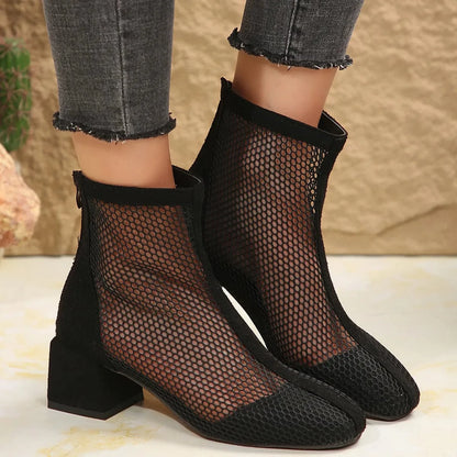 Mesh Block Heel Boots The Nichole Collection