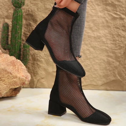 Mesh Block Heel Boots The Nichole Collection