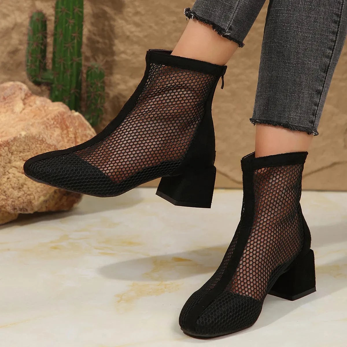 Mesh Block Heel Boots The Nichole Collection