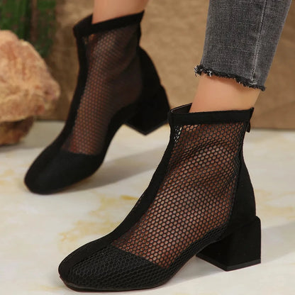 Mesh Block Heel Boots The Nichole Collection
