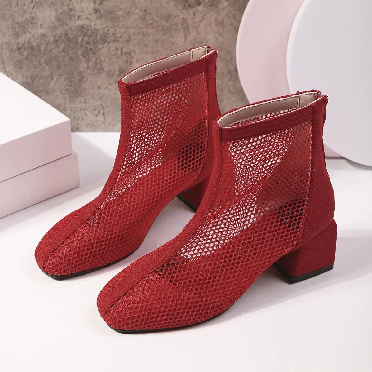 Mesh Block Heel Boots The Nichole Collection