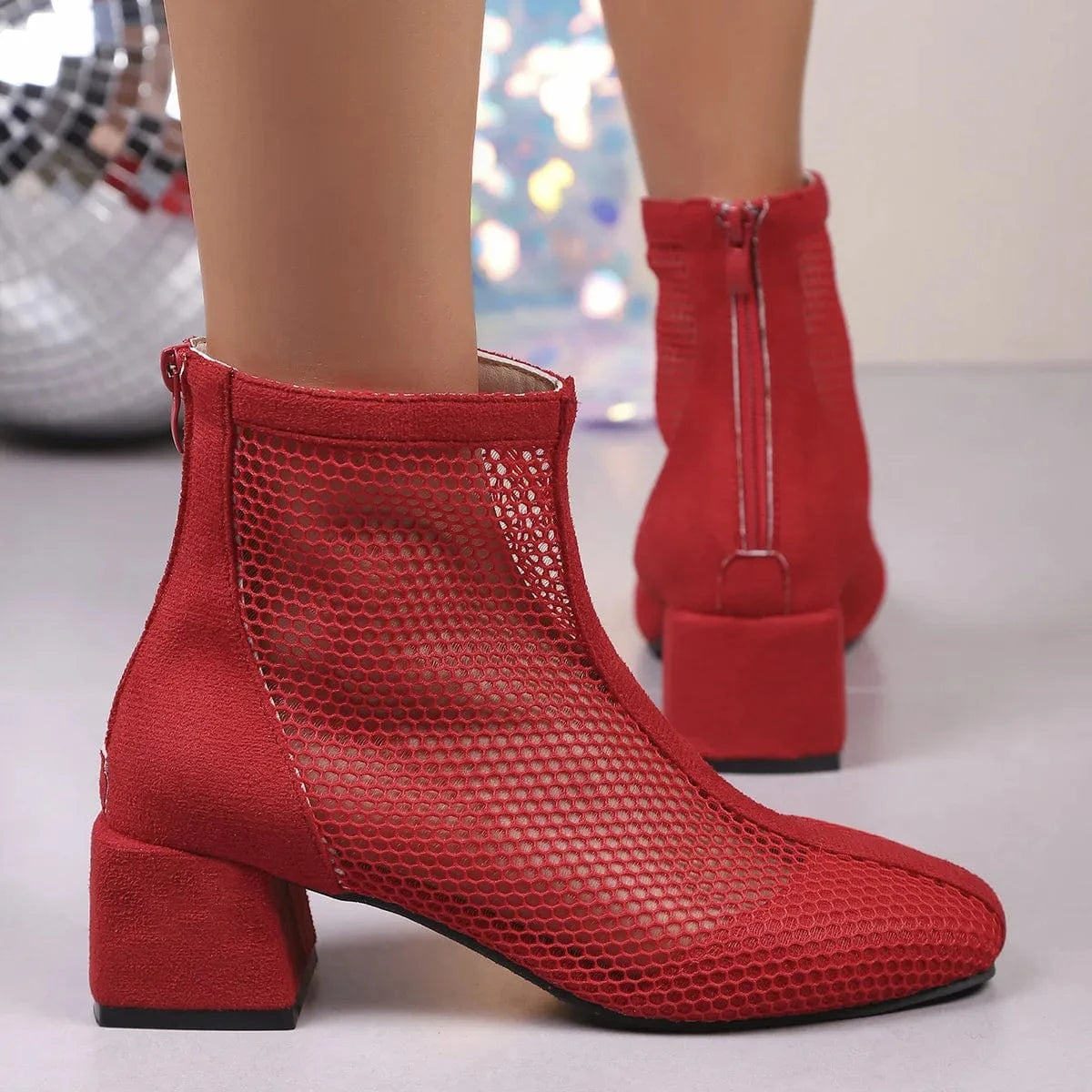 Mesh Block Heel Boots The Nichole Collection