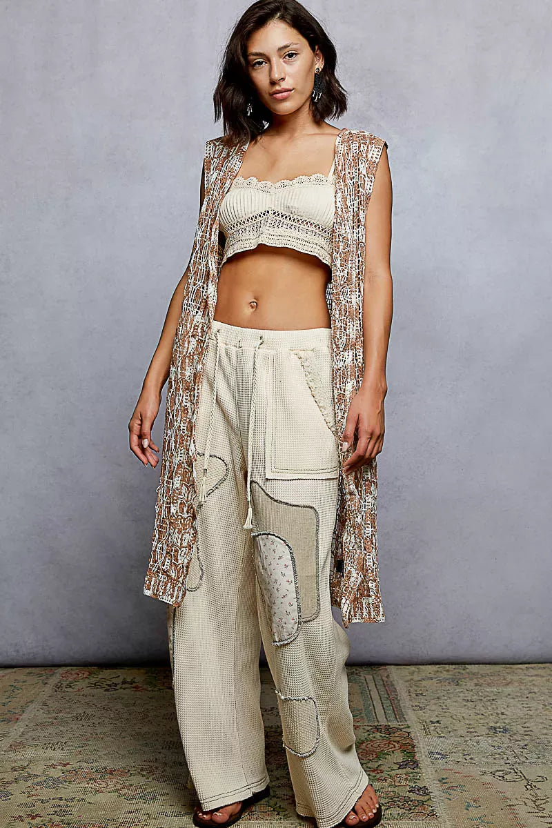 Metal Button Down Crochet Sleeveless Longline Cardigan MOCHA MULTI / One Size The Nichole Collection