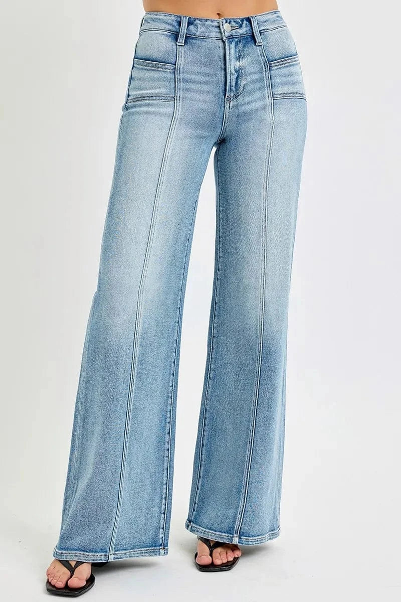 Mid Rise Wide Jeans with Front Patch Pockets The Nichole Collection
