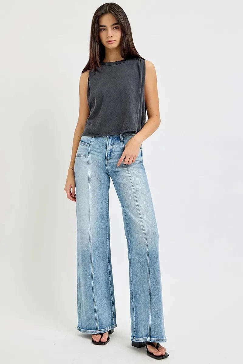 Mid Rise Wide Jeans with Front Patch Pockets The Nichole Collection