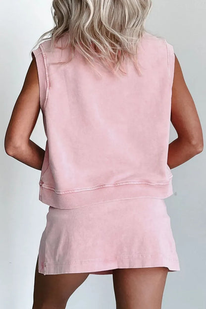 Mineral Wash Cotton Tank Top and Slit Skort Set The Nichole Collection