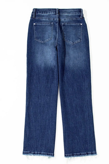 Mineral Wash Raw Hem High Waist Flared Jeans The Nichole Collection