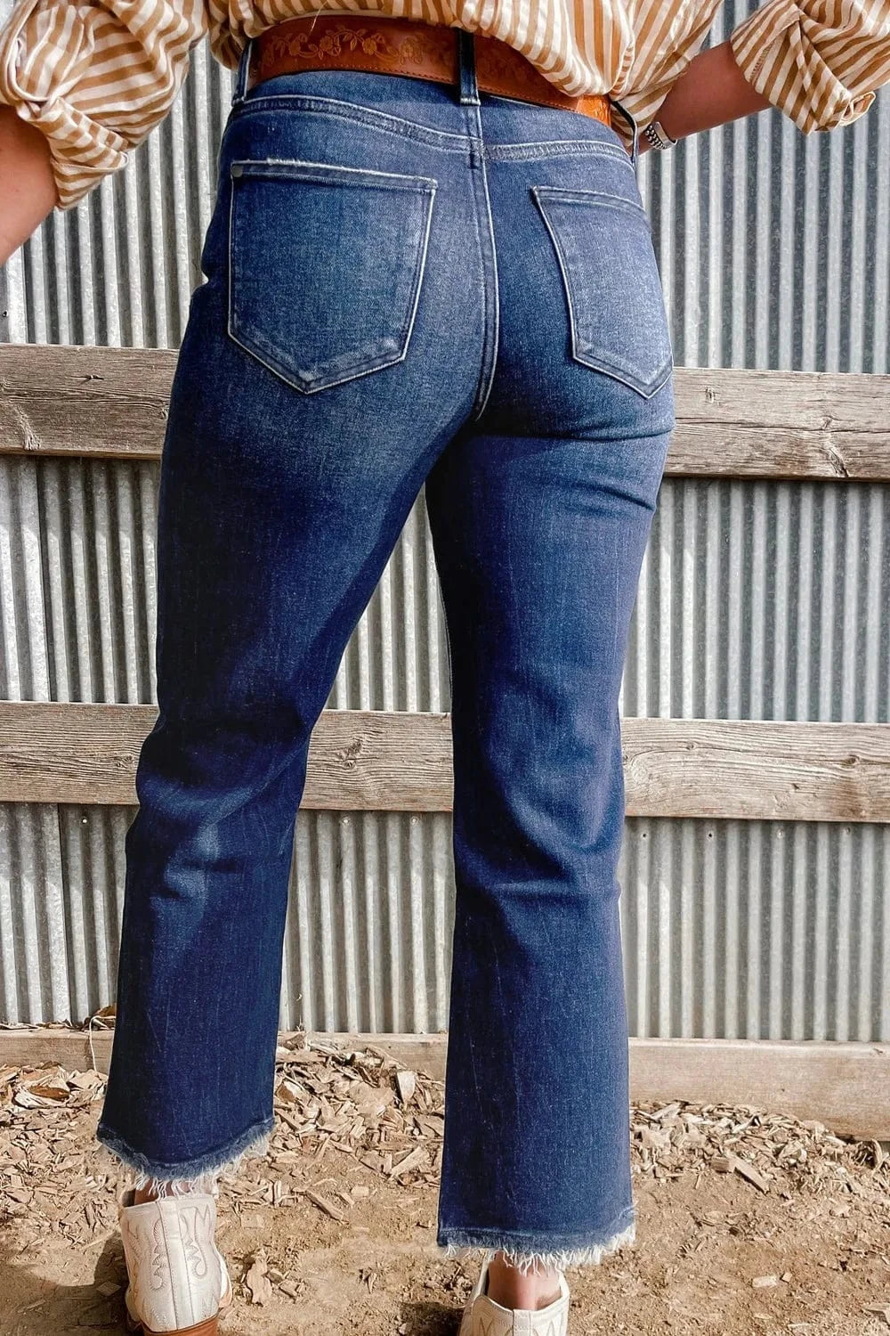 Mineral Wash Raw Hem High Waist Flared Jeans The Nichole Collection