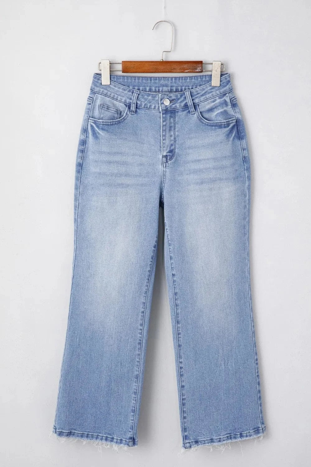 Mineral Wash Raw Hem High Waist Flared Jeans The Nichole Collection