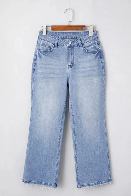 Mineral Wash Raw Hem High Waist Flared Jeans The Nichole Collection