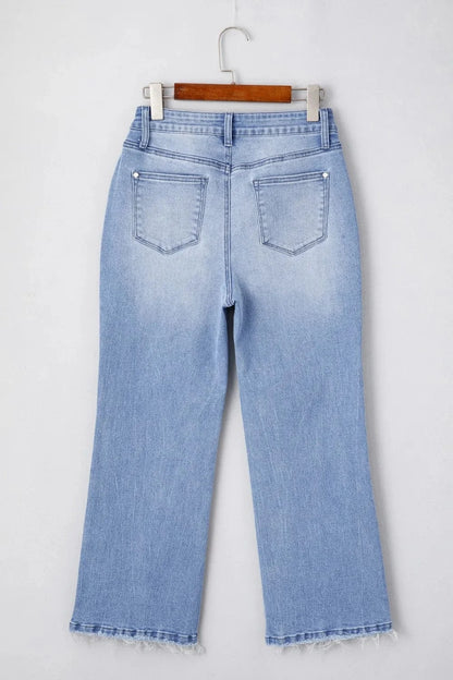 Mineral Wash Raw Hem High Waist Flared Jeans The Nichole Collection