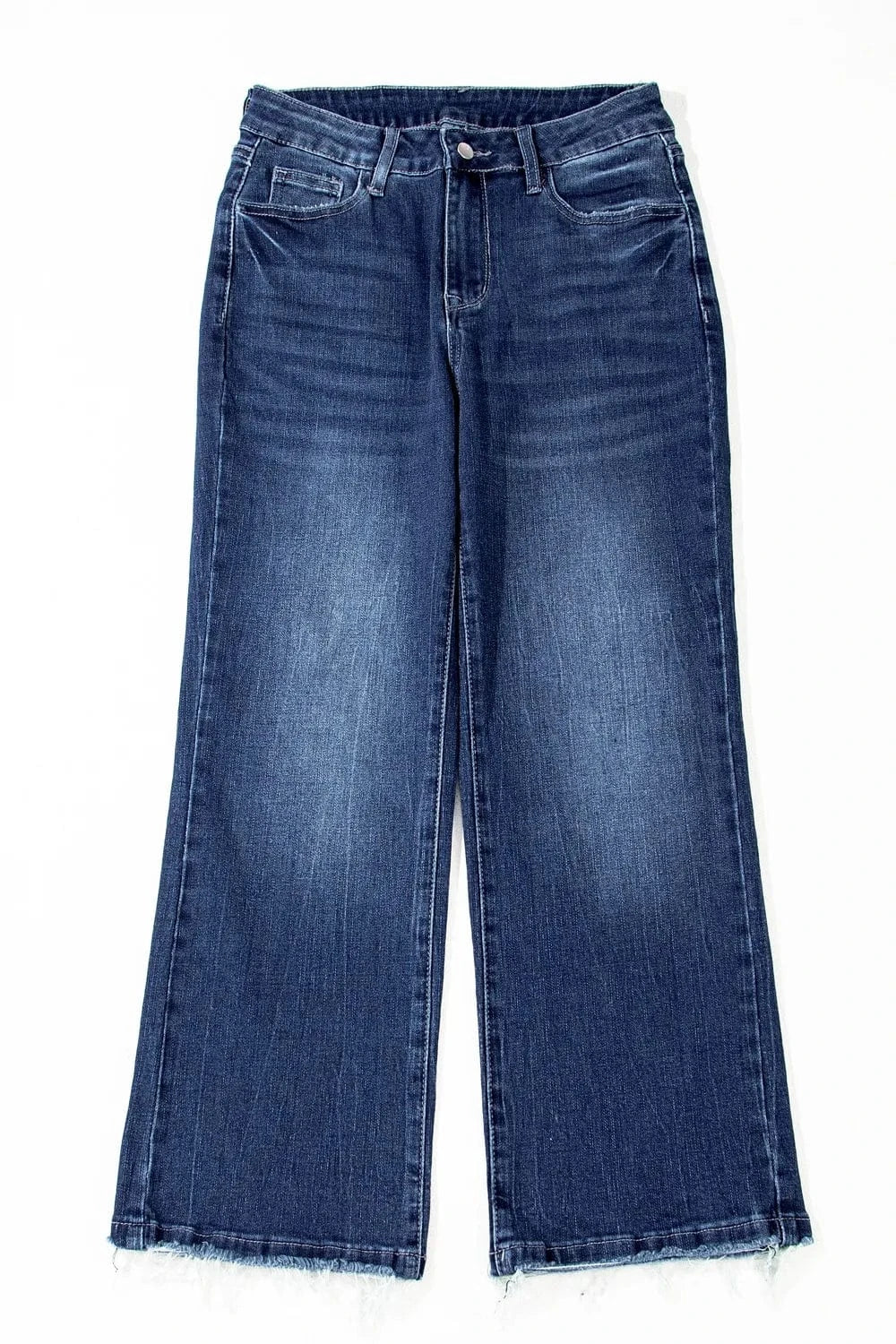 Mineral Wash Raw Hem High Waist Flared Jeans The Nichole Collection
