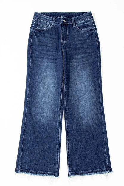 Mineral Wash Raw Hem High Waist Flared Jeans The Nichole Collection