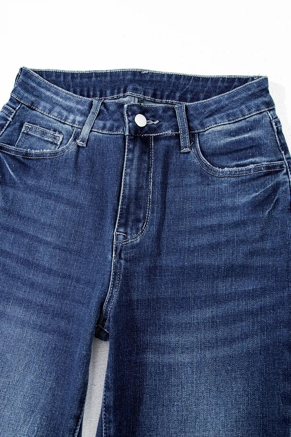 Mineral Wash Raw Hem High Waist Flared Jeans The Nichole Collection