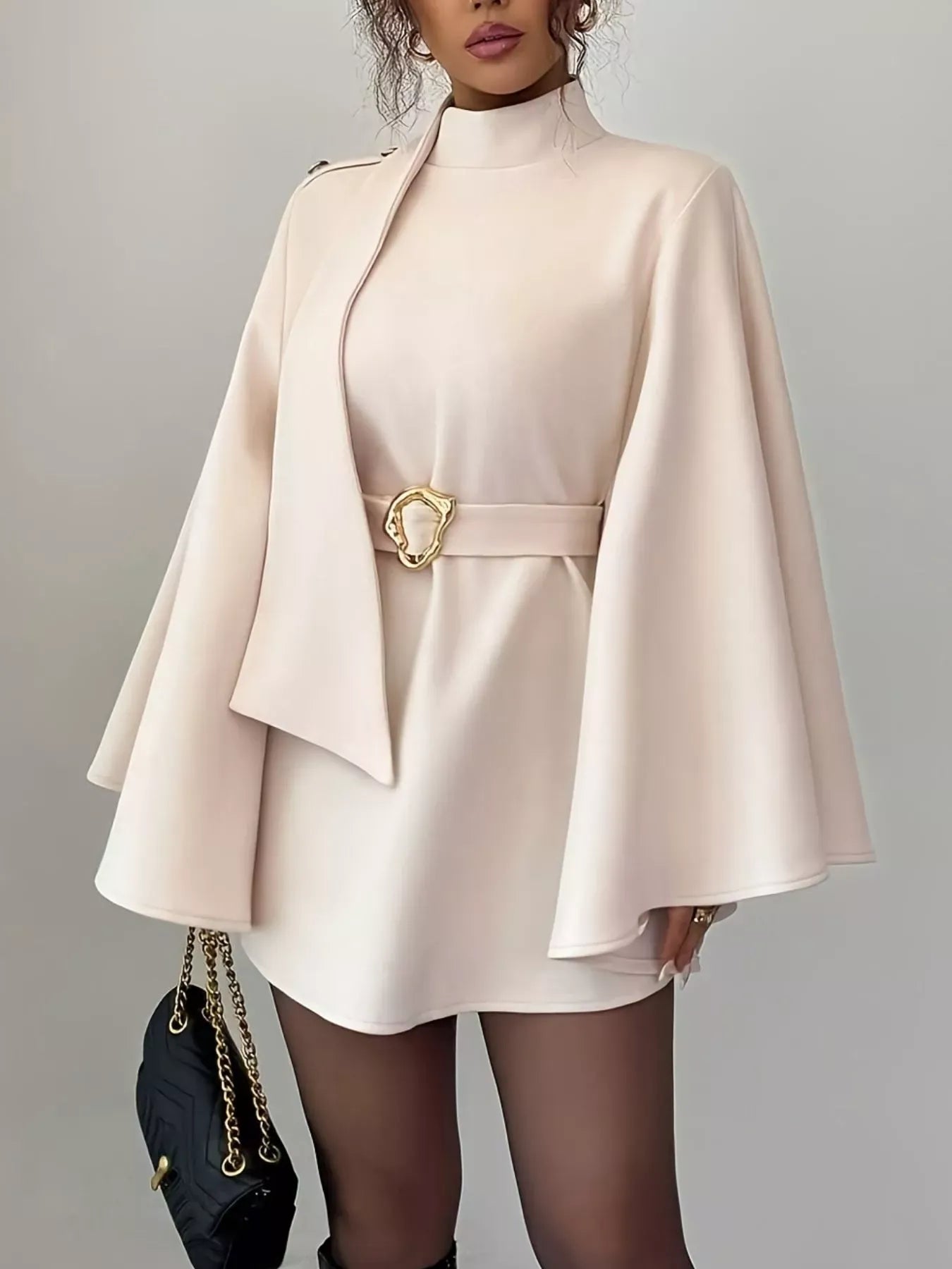 Mock Neck Batwing Sleeve Cape Outerwear The Nichole Collection