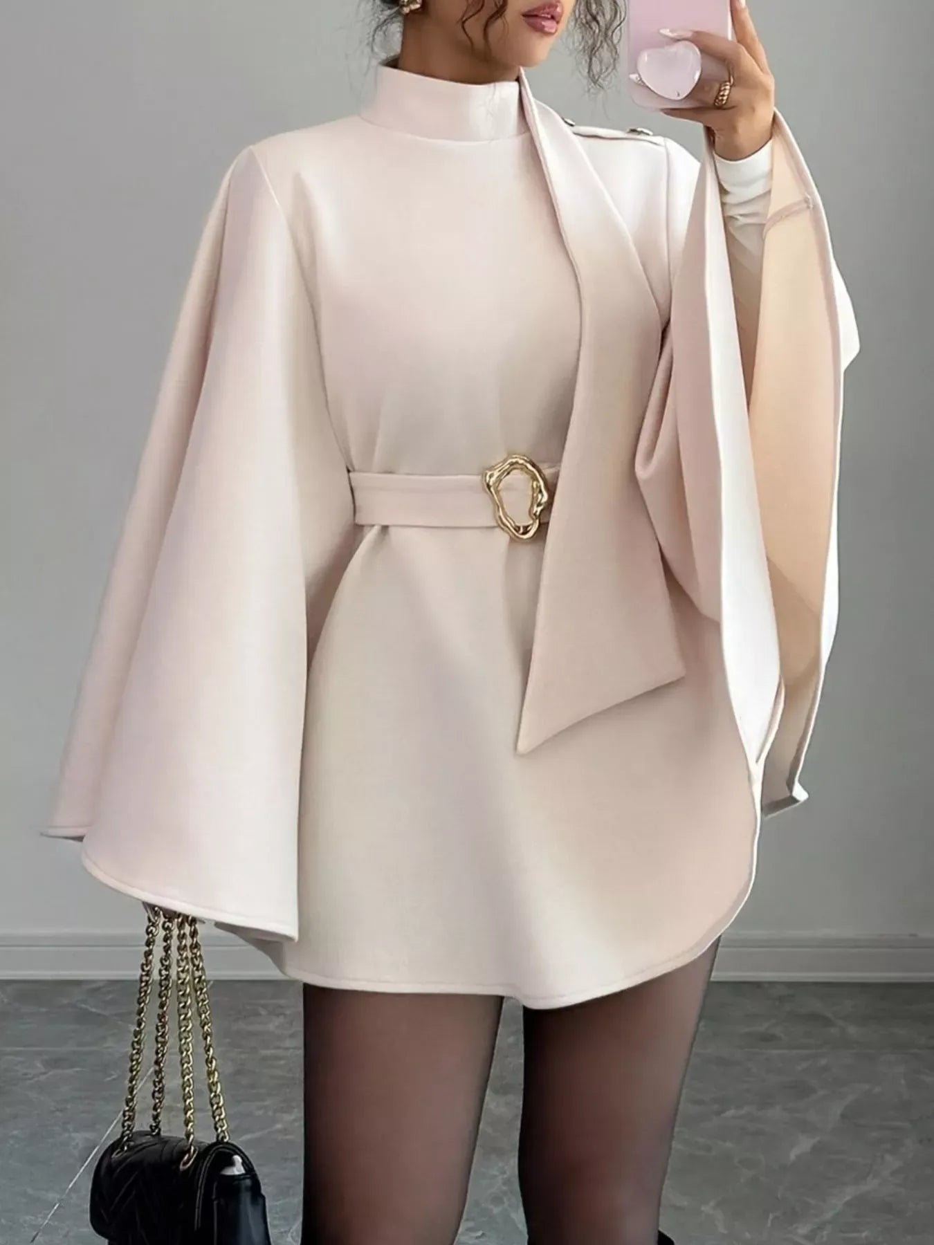 Mock Neck Batwing Sleeve Cape Outerwear The Nichole Collection