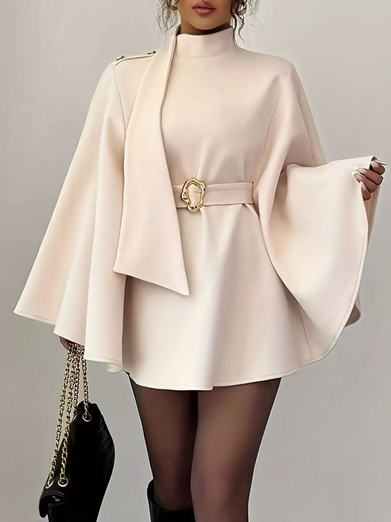 Mock Neck Batwing Sleeve Cape Outerwear The Nichole Collection
