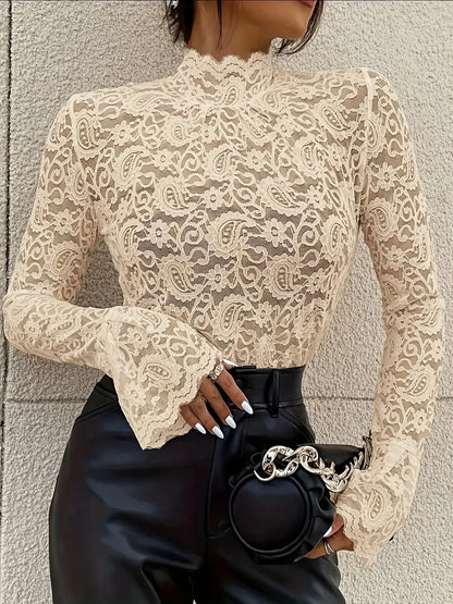 Mock Neck Long Sleeve Lace Top Lace The Nichole Collection