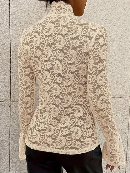 Mock Neck Long Sleeve Lace Top Lace The Nichole Collection