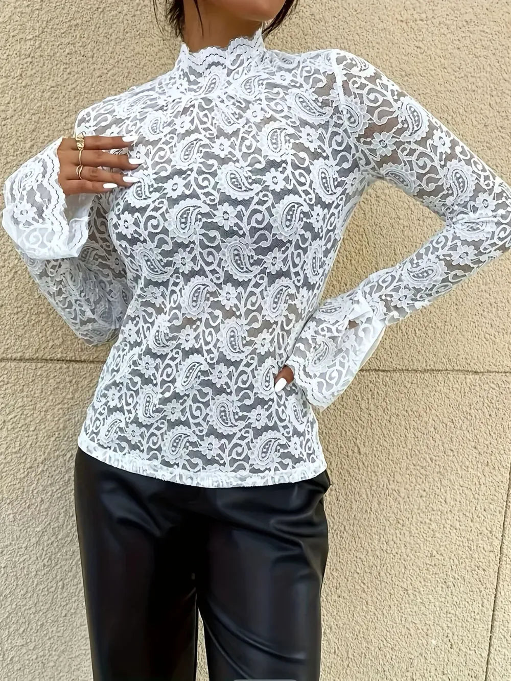 Mock Neck Long Sleeve Lace Top Lace The Nichole Collection