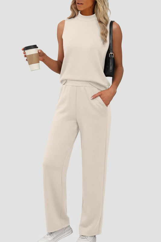 Mock Neck Wide Leg Lounge Set – Effortless Travel Outfit for Women The Nichole Collection