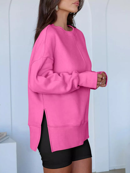 Modern Side-Slit Round Neck Long Sleeve Sweatshirt The Nichole Collection