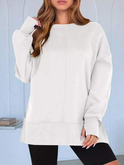 Modern Side-Slit Round Neck Long Sleeve Sweatshirt The Nichole Collection