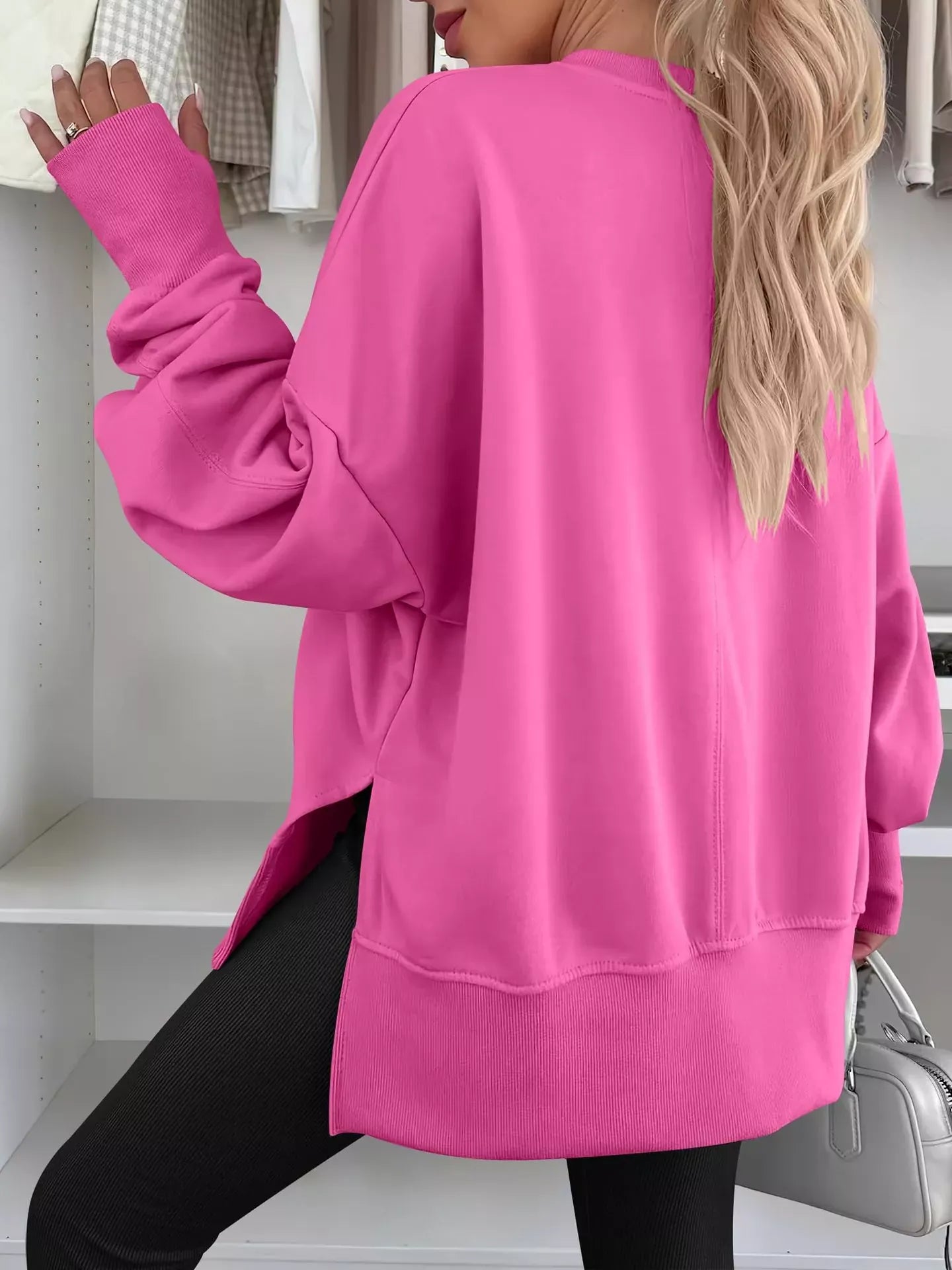 Modern Side-Slit Round Neck Long Sleeve Sweatshirt The Nichole Collection