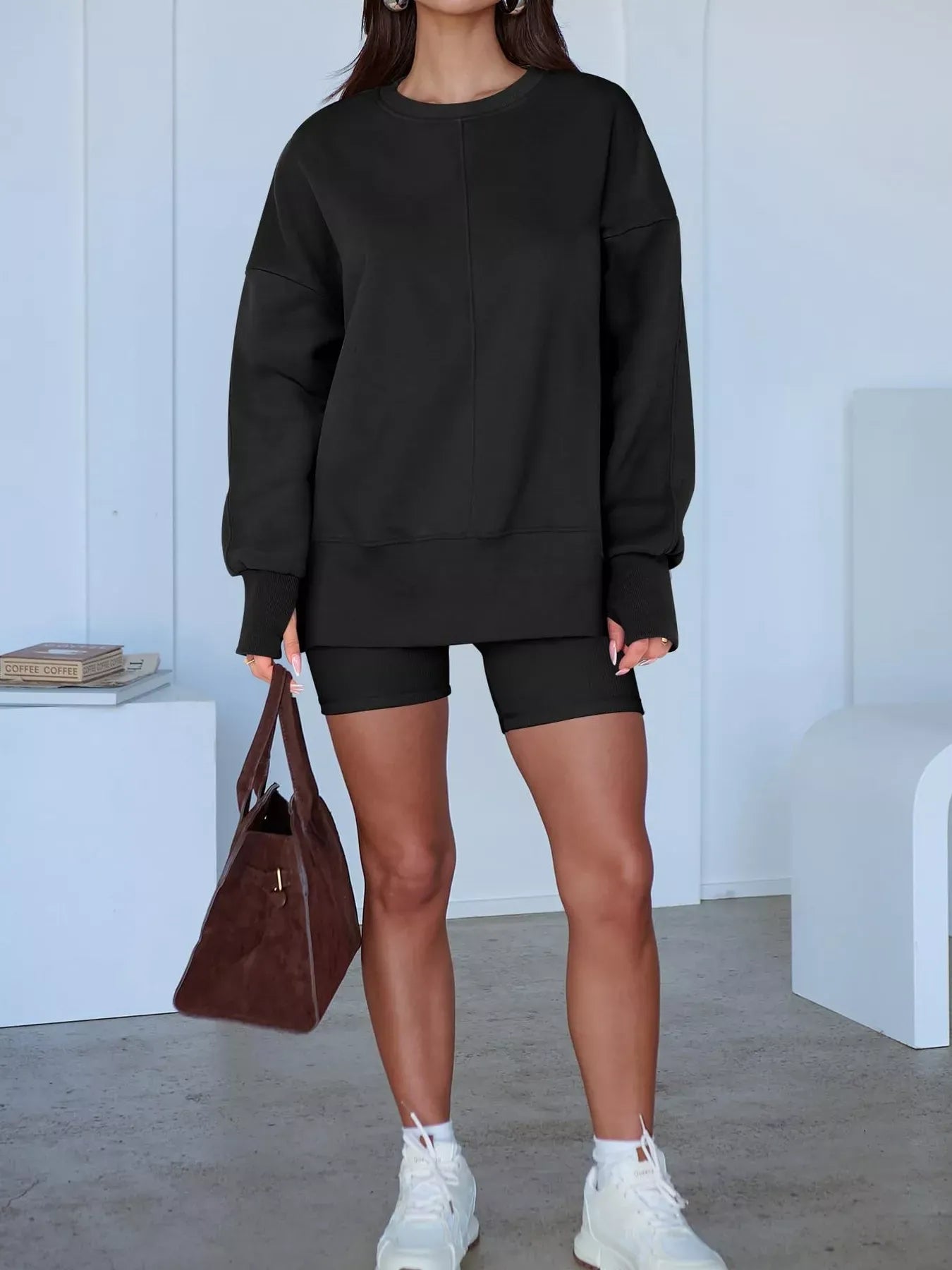 Modern Side-Slit Round Neck Long Sleeve Sweatshirt The Nichole Collection