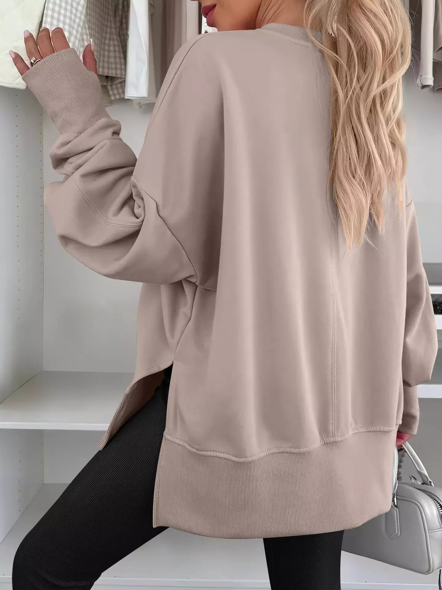 Modern Side-Slit Round Neck Long Sleeve Sweatshirt The Nichole Collection