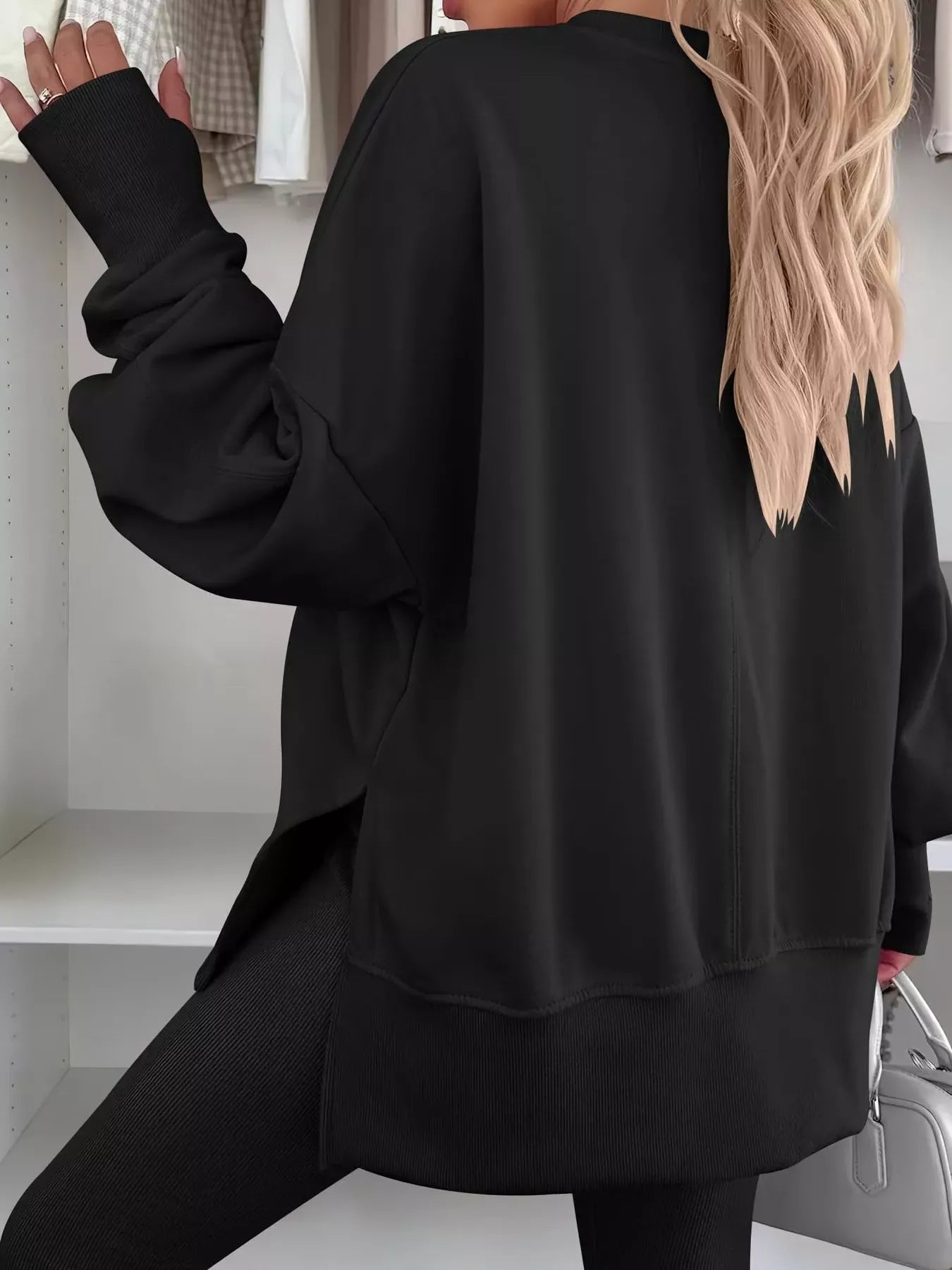 Modern Side-Slit Round Neck Long Sleeve Sweatshirt The Nichole Collection