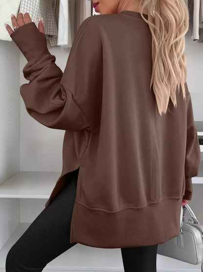 Modern Side-Slit Round Neck Long Sleeve Sweatshirt The Nichole Collection