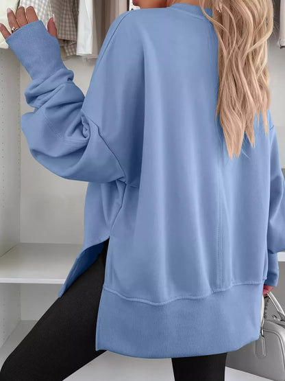 Modern Side-Slit Round Neck Long Sleeve Sweatshirt The Nichole Collection