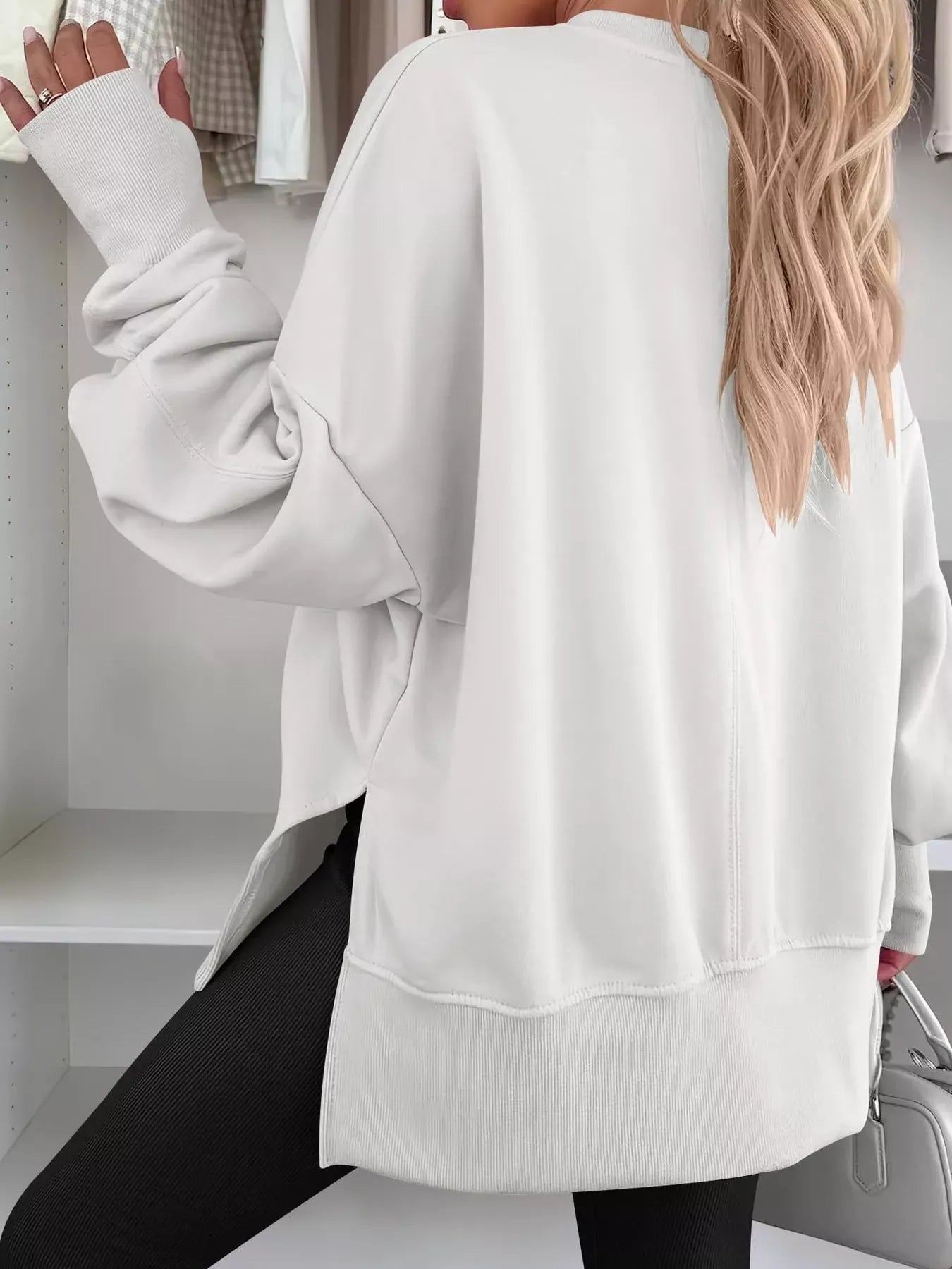 Modern Side-Slit Round Neck Long Sleeve Sweatshirt The Nichole Collection