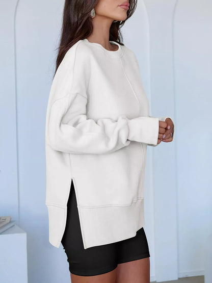 Modern Side-Slit Round Neck Long Sleeve Sweatshirt The Nichole Collection