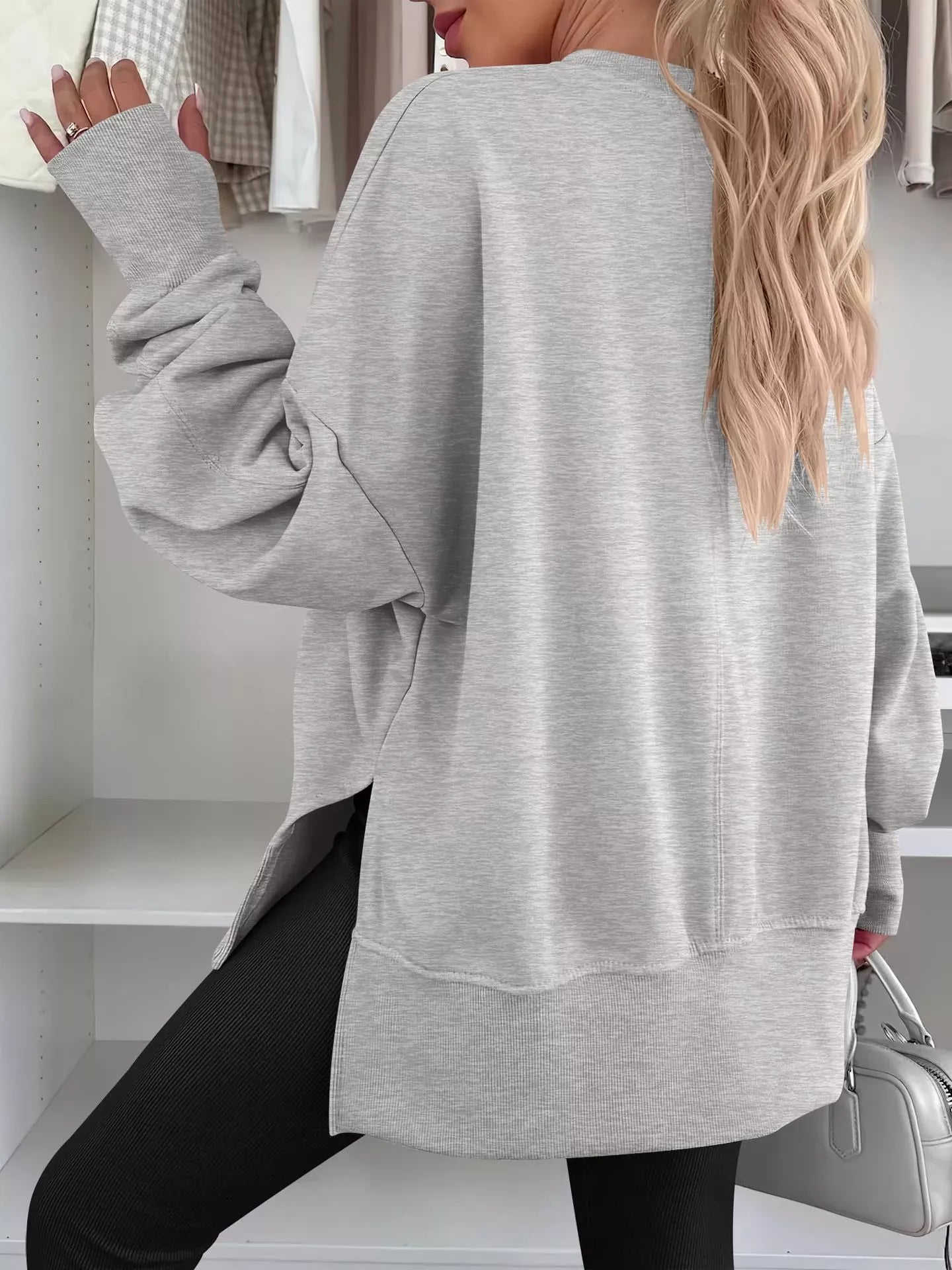 Modern Side-Slit Round Neck Long Sleeve Sweatshirt The Nichole Collection