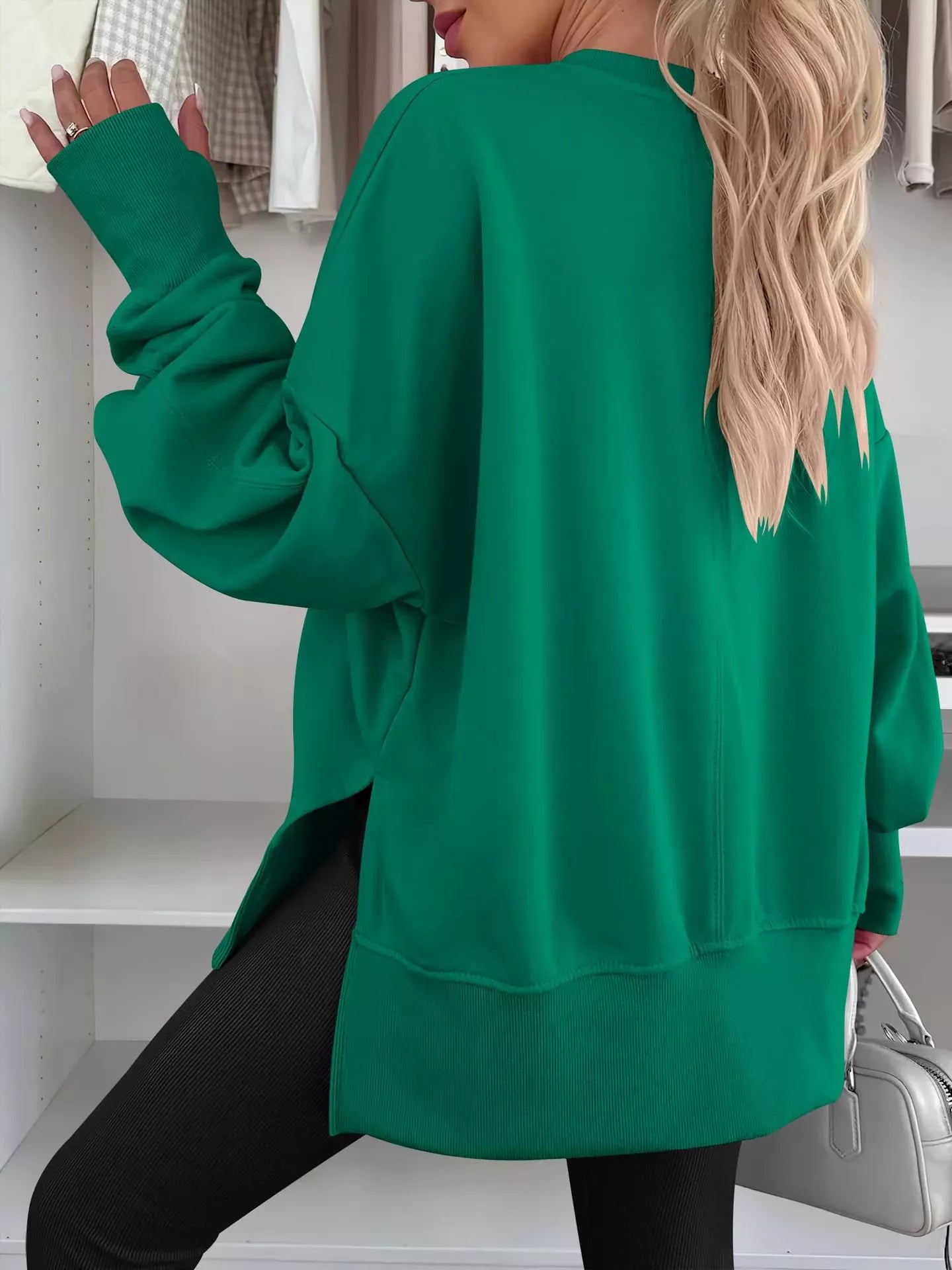 Modern Side-Slit Round Neck Long Sleeve Sweatshirt The Nichole Collection