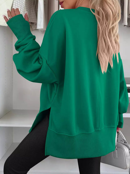Modern Side-Slit Round Neck Long Sleeve Sweatshirt The Nichole Collection