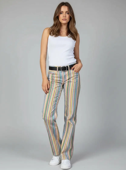 Multicolor Wide Leg Denim Low Waist Striped Flare Jeans The Nichole Collection
