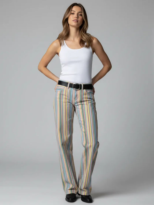 Multicolor Wide Leg Denim Low Waist Striped Flare Jeans As Pictured / S The Nichole Collection