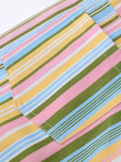 Multicolor Wide Leg Denim Low Waist Striped Flare Jeans The Nichole Collection