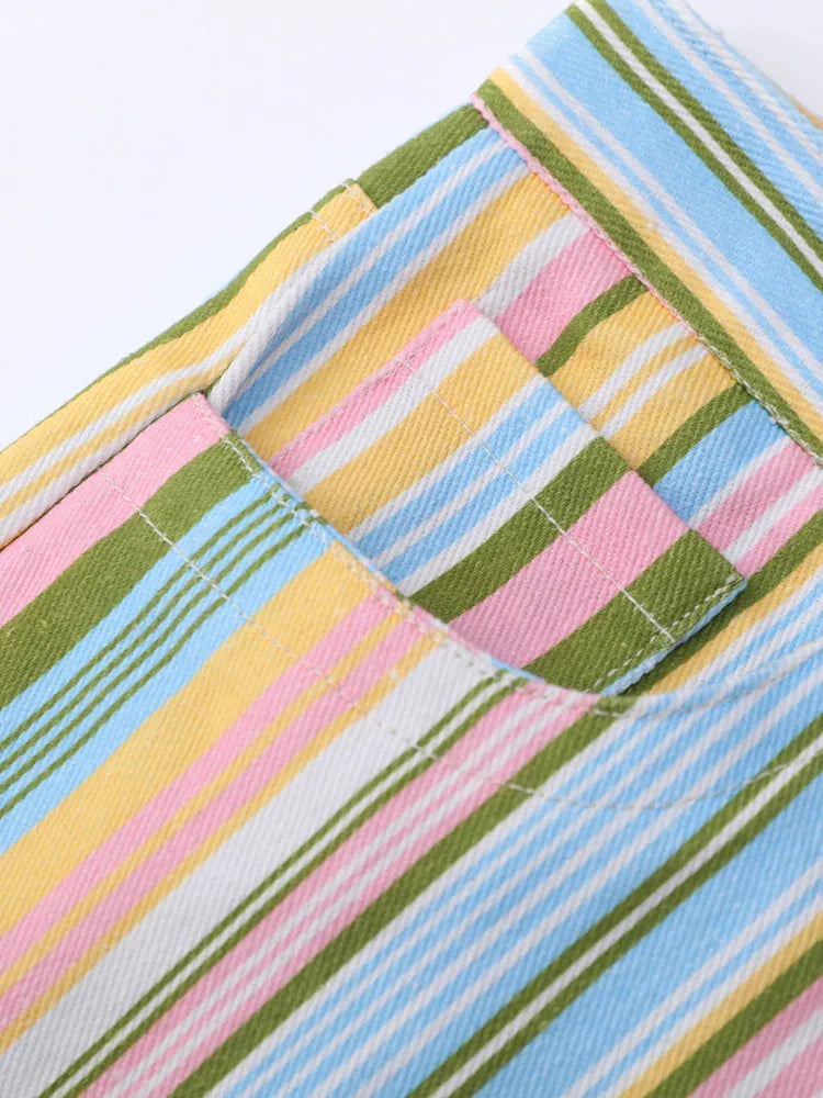 Multicolor Wide Leg Denim Low Waist Striped Flare Jeans The Nichole Collection