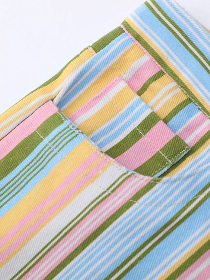 Multicolor Wide Leg Denim Low Waist Striped Flare Jeans The Nichole Collection