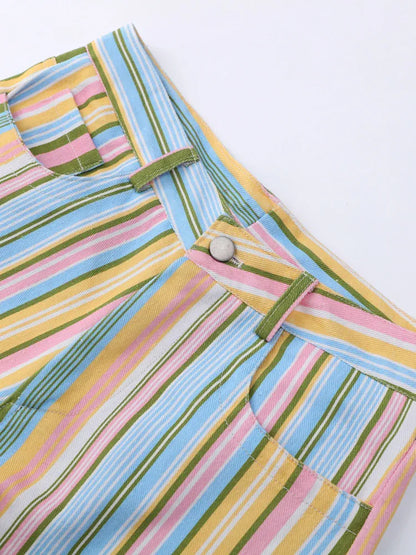 Multicolor Wide Leg Denim Low Waist Striped Flare Jeans The Nichole Collection