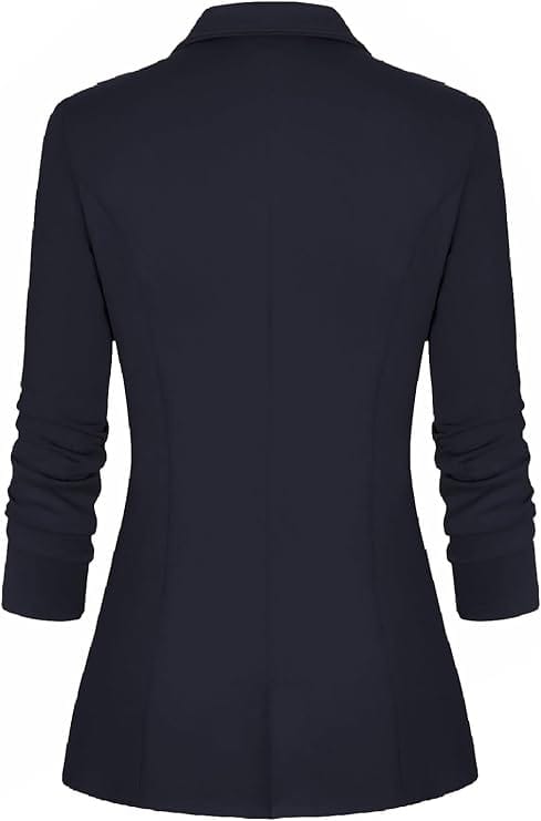 Long Sleeve Open Front Blazer with Gold Zipper Pockets
