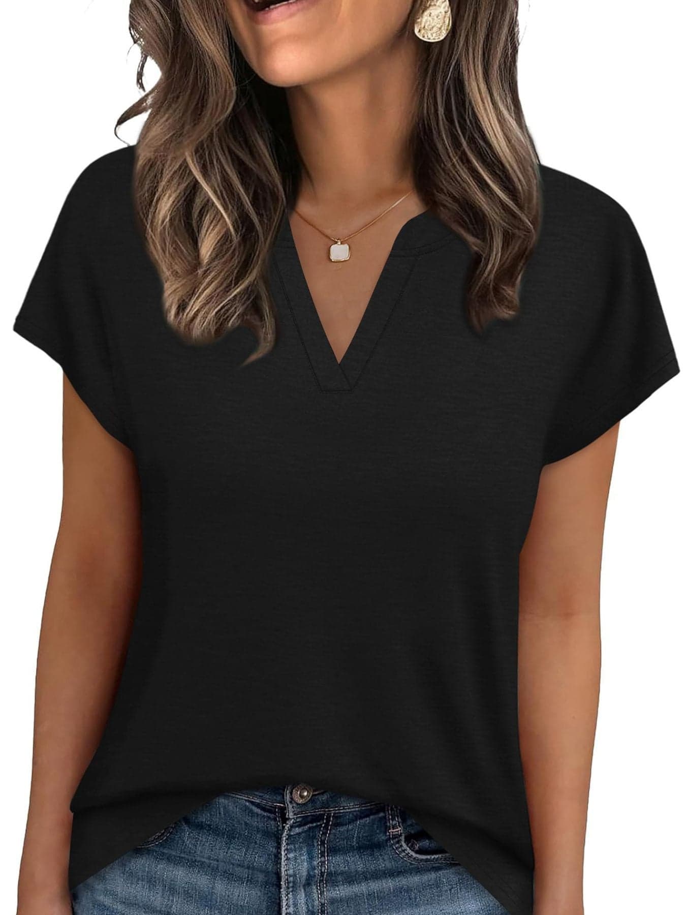 Notched Short Sleeve T-Shirt Black / S The Nichole Collection